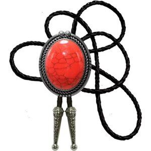Bolo Tie Natural Colors Stone Ring Red Stone